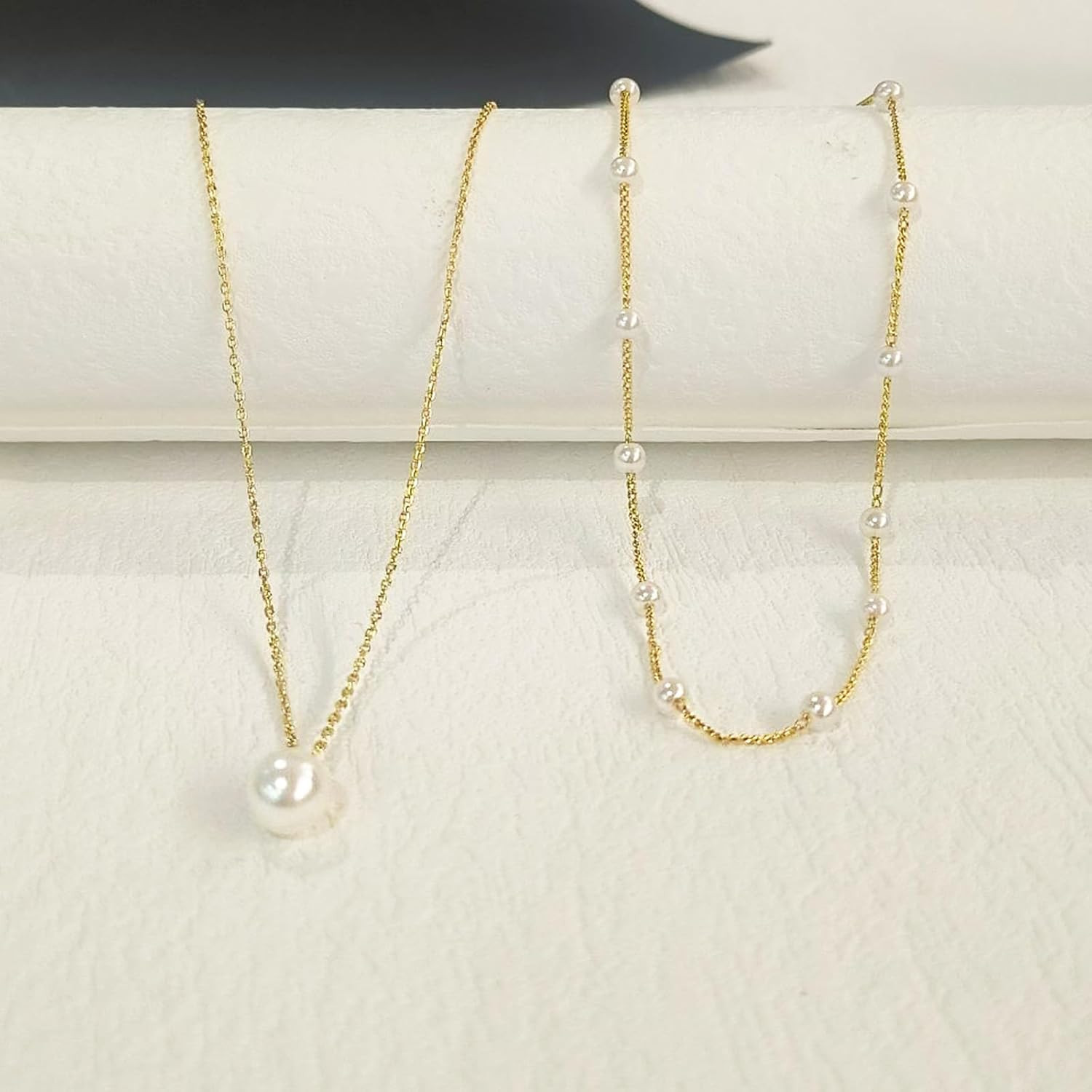 Pearl Necklace for Women Layered Trendy 14K Gold Plated Dainty Pearl Pendant Cho