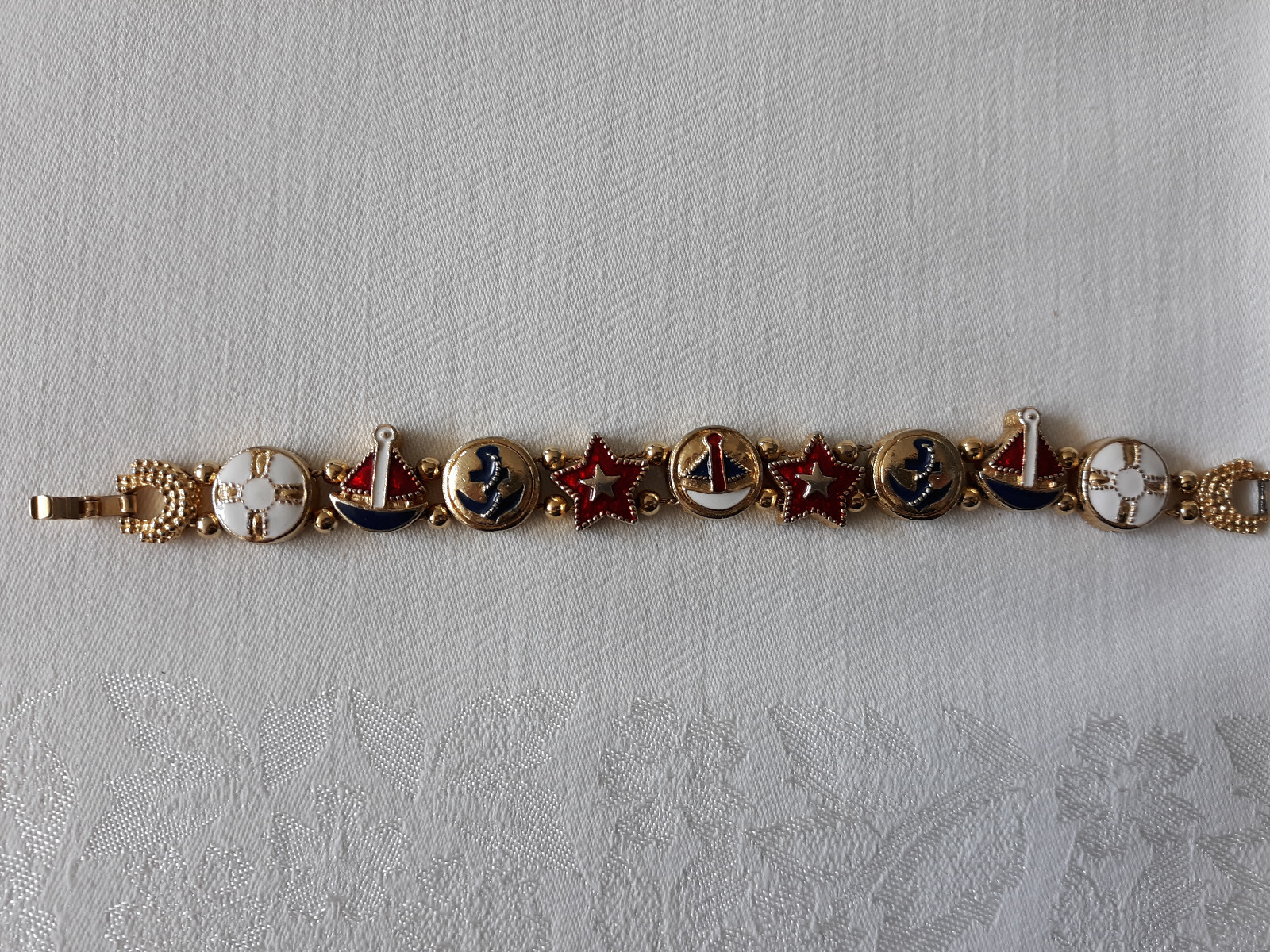Sailor Bracelet in Goldtone with Red, White and Blue Accents, 7 1/4″