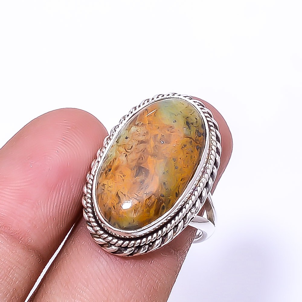 Natural Chrome Chalcedony 925 Sterling Silver Ring S.8 R44621947, Christmas Gift