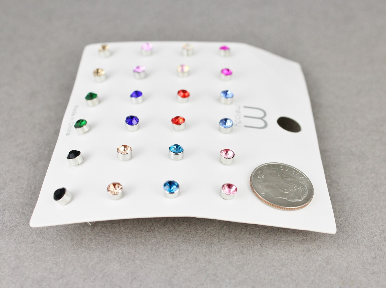 12 pair small crystal stud earrings round faceted post multi colors tiny 4mm