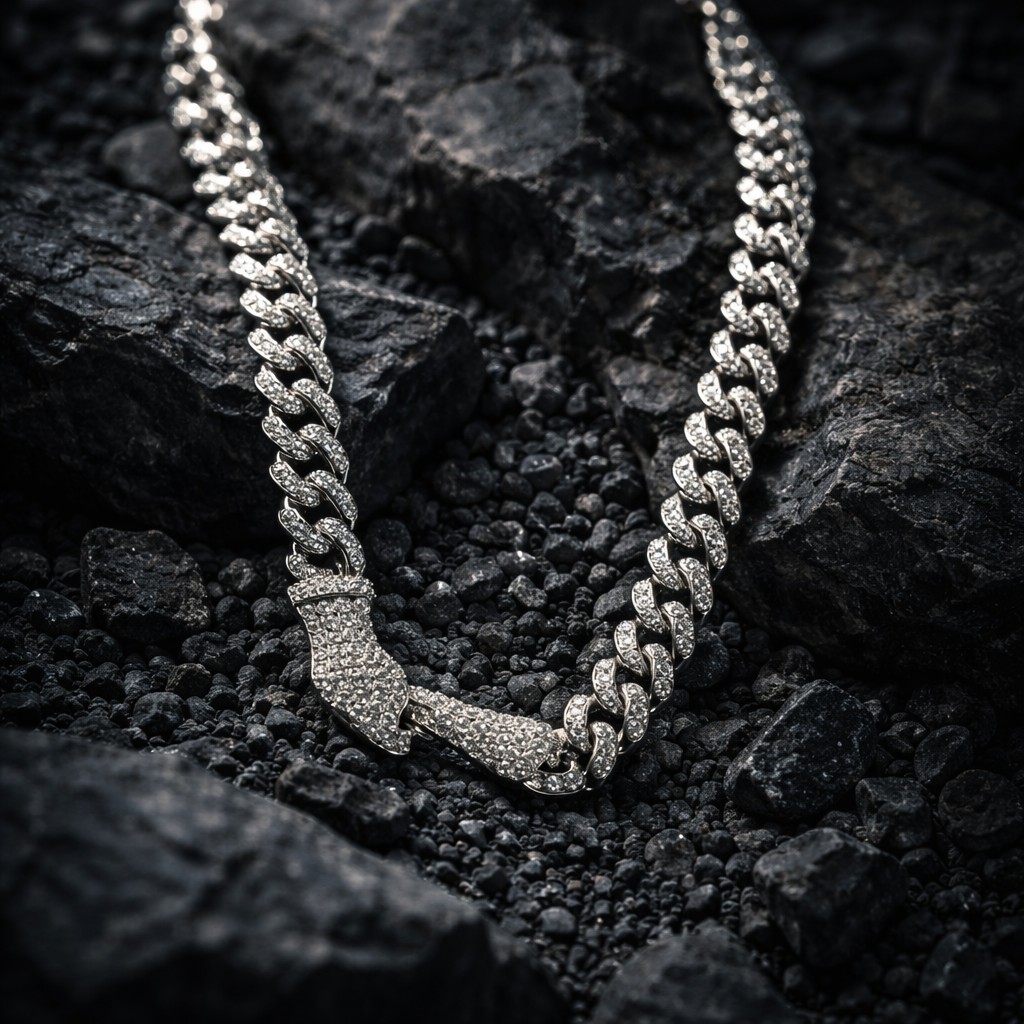 Unisex 20inch Silver Rhodium Plated Cuban Link Necklace. Pavé Box Closure
