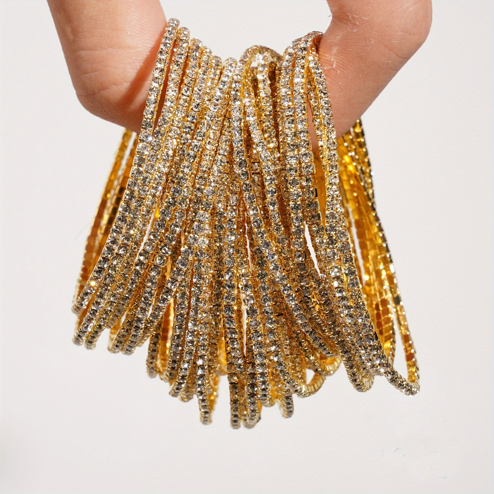 50/100 PCS (Random) Multicolor Rhinestone Elastic Stackable Bracelet Set