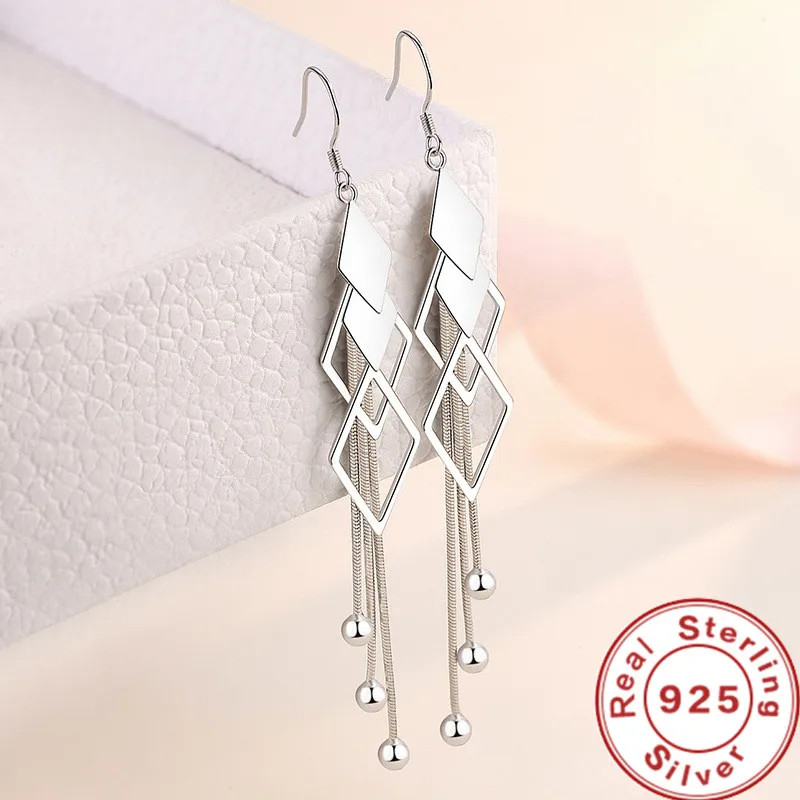 2-Pack Women’s 925 Sterling Silver Long Fringe Pendant Hook Fashion Earrings