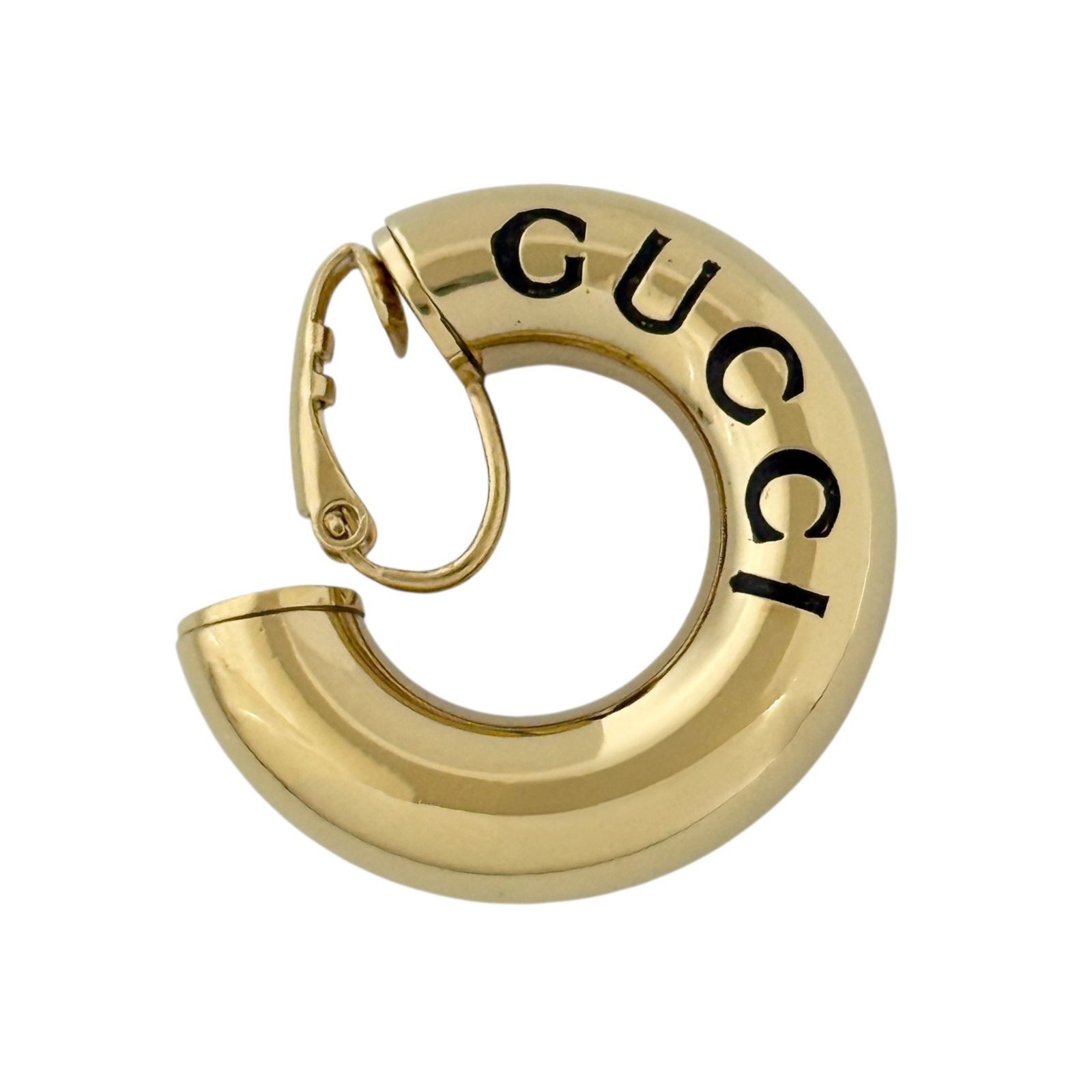 Gucci Women Hoop Single Earring Gold Metal Clip On w/Storage Bag Boxed 3.1cm