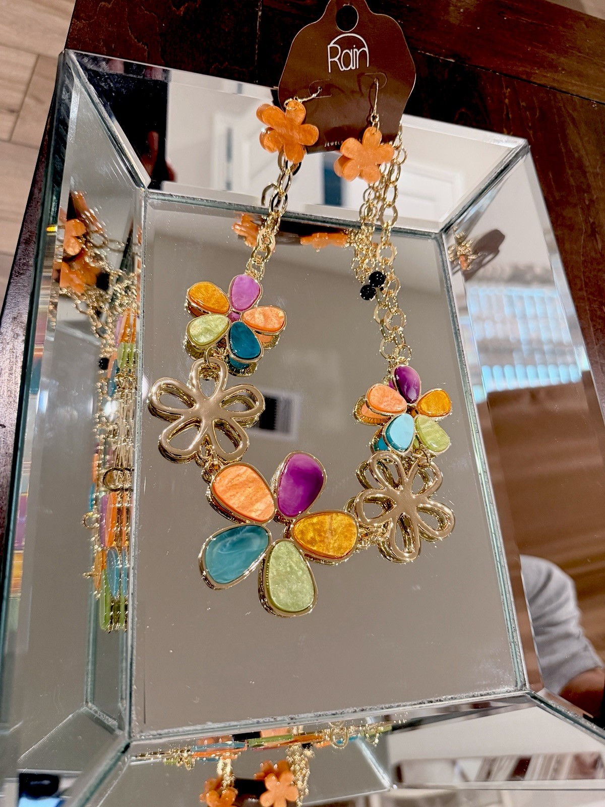 Multicolor Resin Flower Charm Dangle Statement Pendant Link Chain Necklace