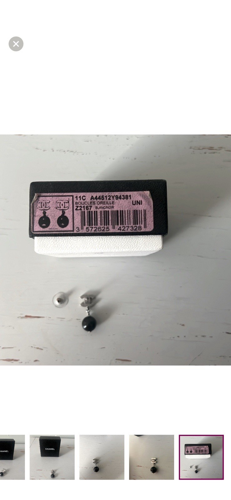 CHANEL Dangle Drop Earring Black White Resin Fashion with Box (Single earring)
