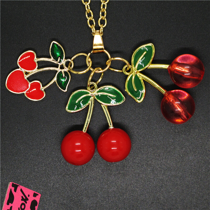 New Red Enamel Resin Cherry Women Pendant Holiday gifts Chain Necklace Gifts