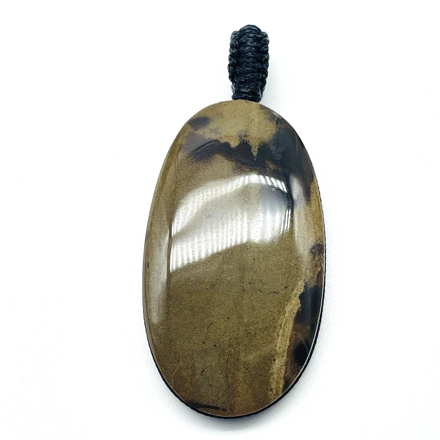 Natural Stone Pendant Brown Cream Polished Oval Bead Statement Jewelry