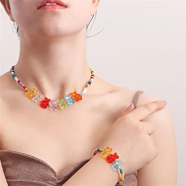 Bohemian Bear Pendant Necklace Bracelet Set for Women Cross-Border Fashion Jewel