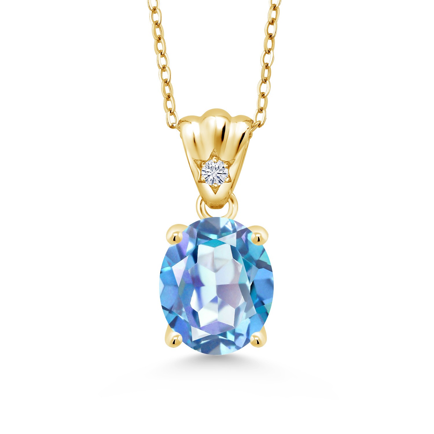18K Yellow Gold Plated Silver Pendant with Chain Mystic Quartz Moissanite (3.64
