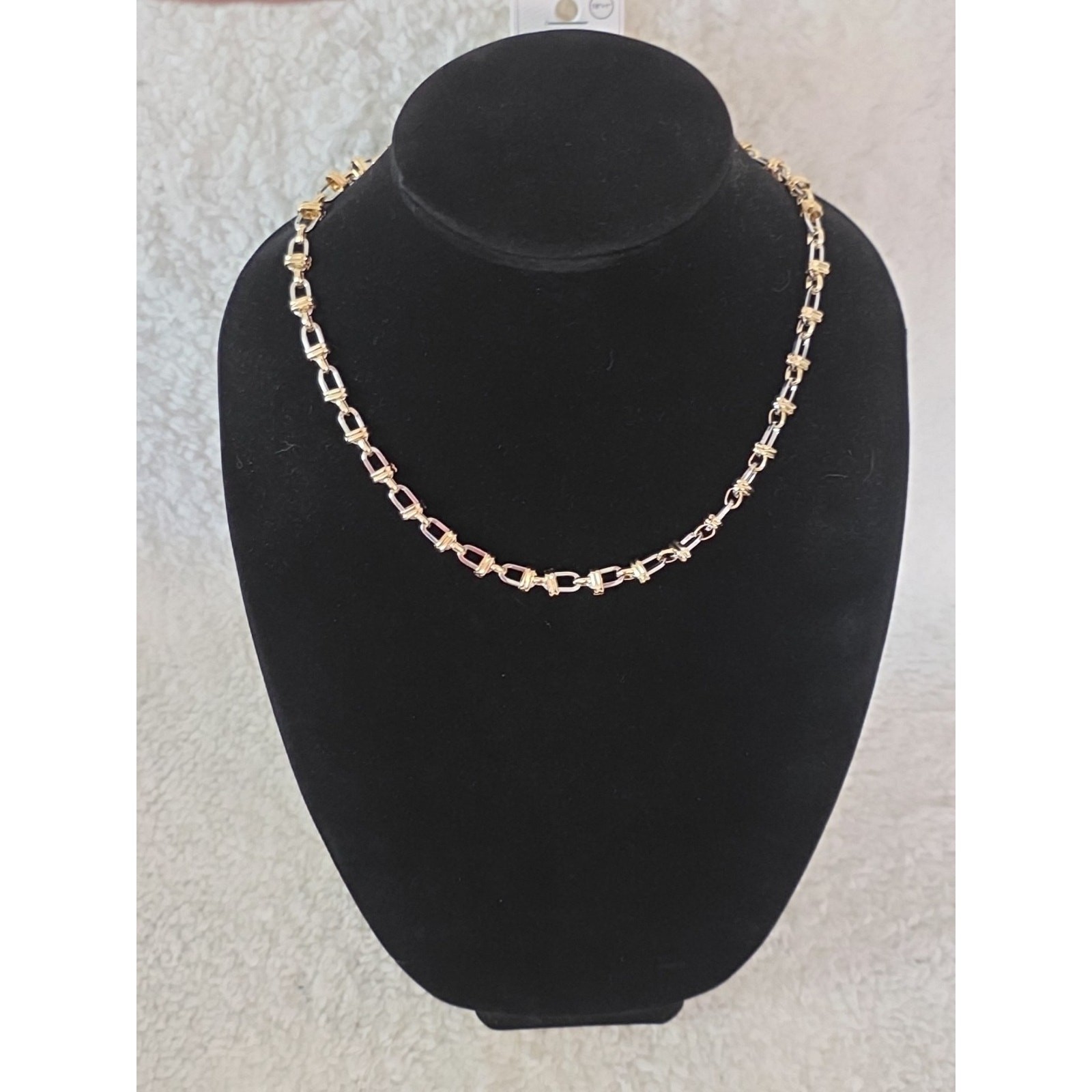 Two Tone Fancy Link Chain Necklace White Gold Dipped Mixed Metals 18″+1 NWT