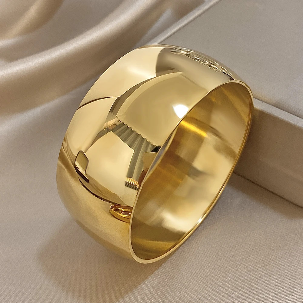 Glossy Gold Plated Stainless Steel Bracelet for Women Men Fashion 10 15 30mm