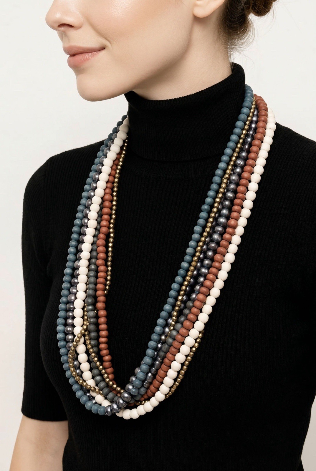 Furla made in Italy , statement 7 layers long necklace, multicolour