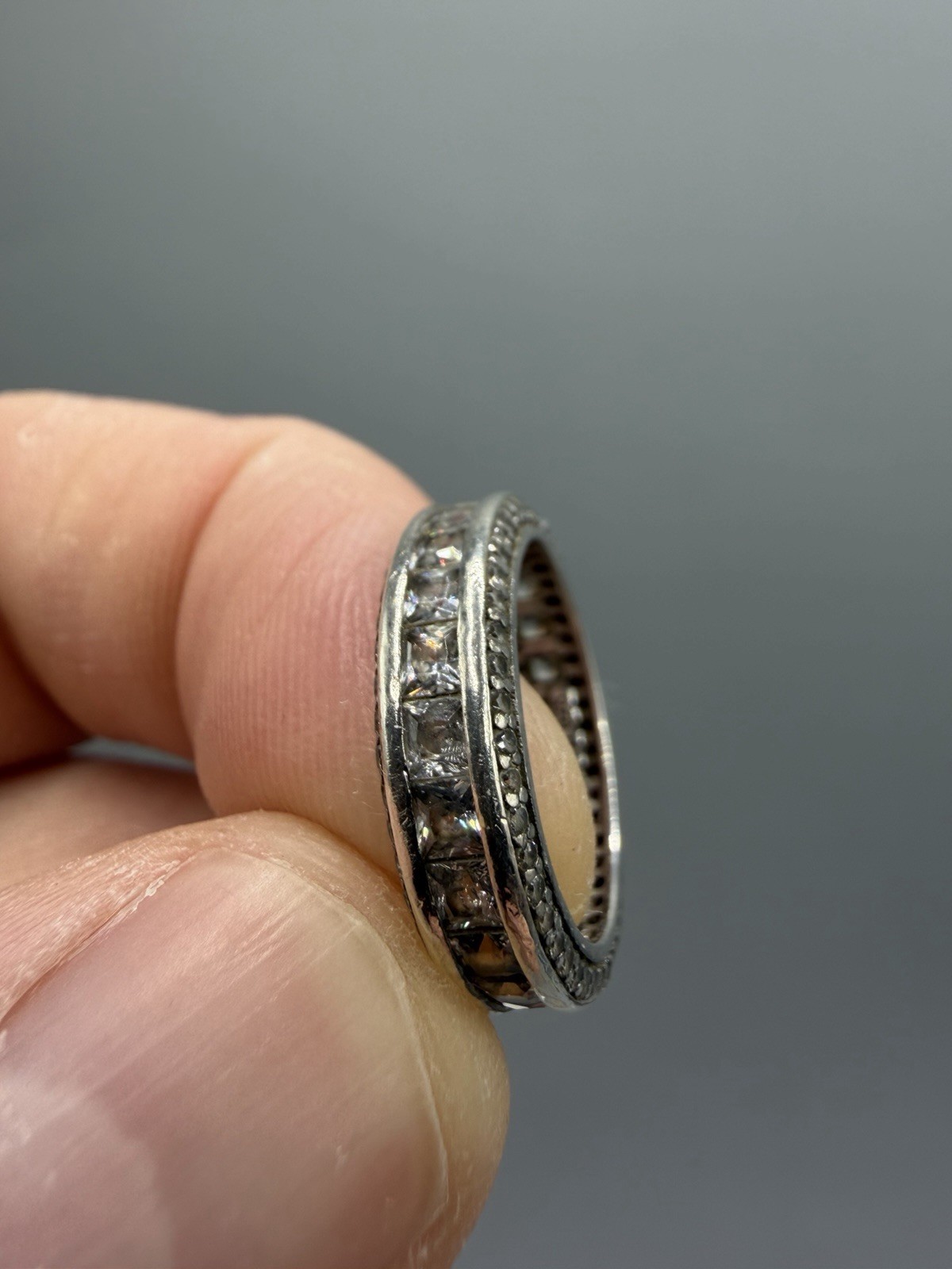 Designer BSI 925 Sterling Silver Cubic Zirconia CZ Cigar Band Eternity Ring