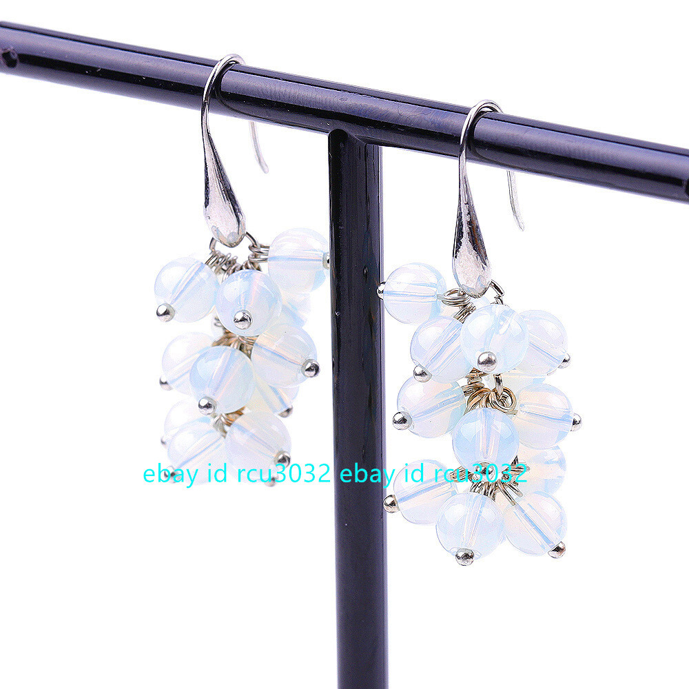 AA 6mm Round Natural Multiple Gemstone Cluster Grape Dangle Silver Hook Earrings
