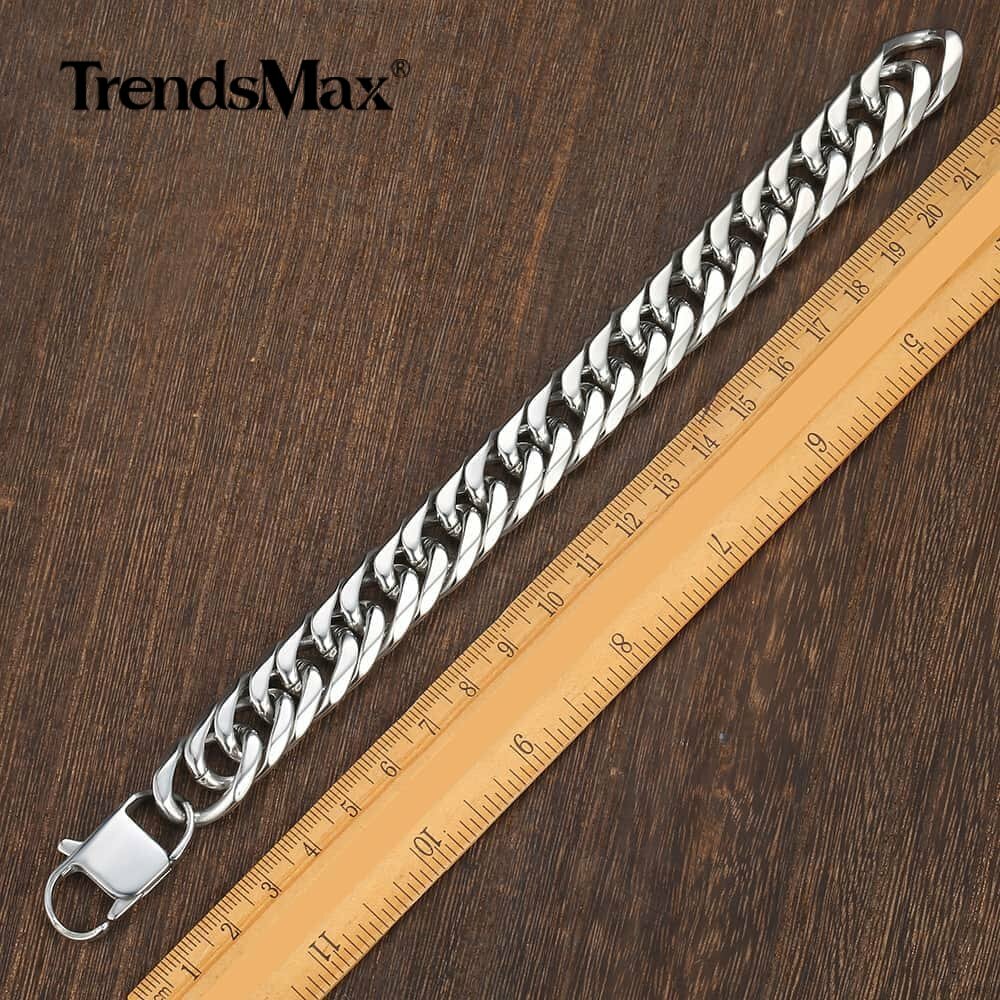 15mm 316L Stainless Steel Bracelet Silver/Gold Plated Curb Link Mens Chain 8-10″
