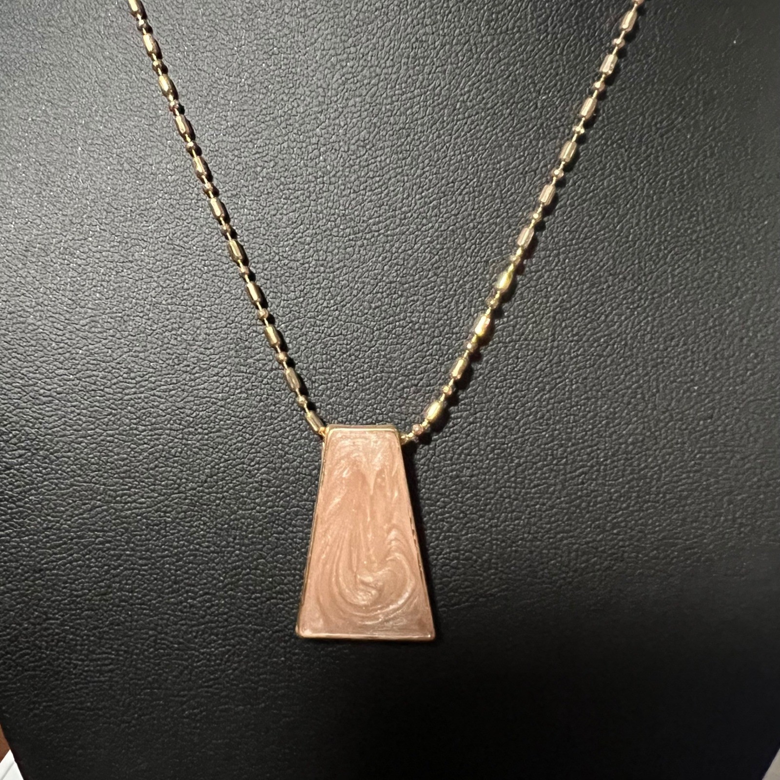 Gold Tone Trapezoid Pendant Necklace Enamel Swirl Design Adjustable Chain 16 in