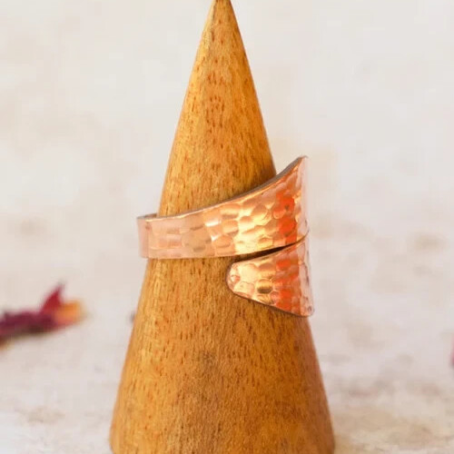 Solid Copper Adjustable Minimalist Healing Ring, Handmade, Unisex, Hammer Band