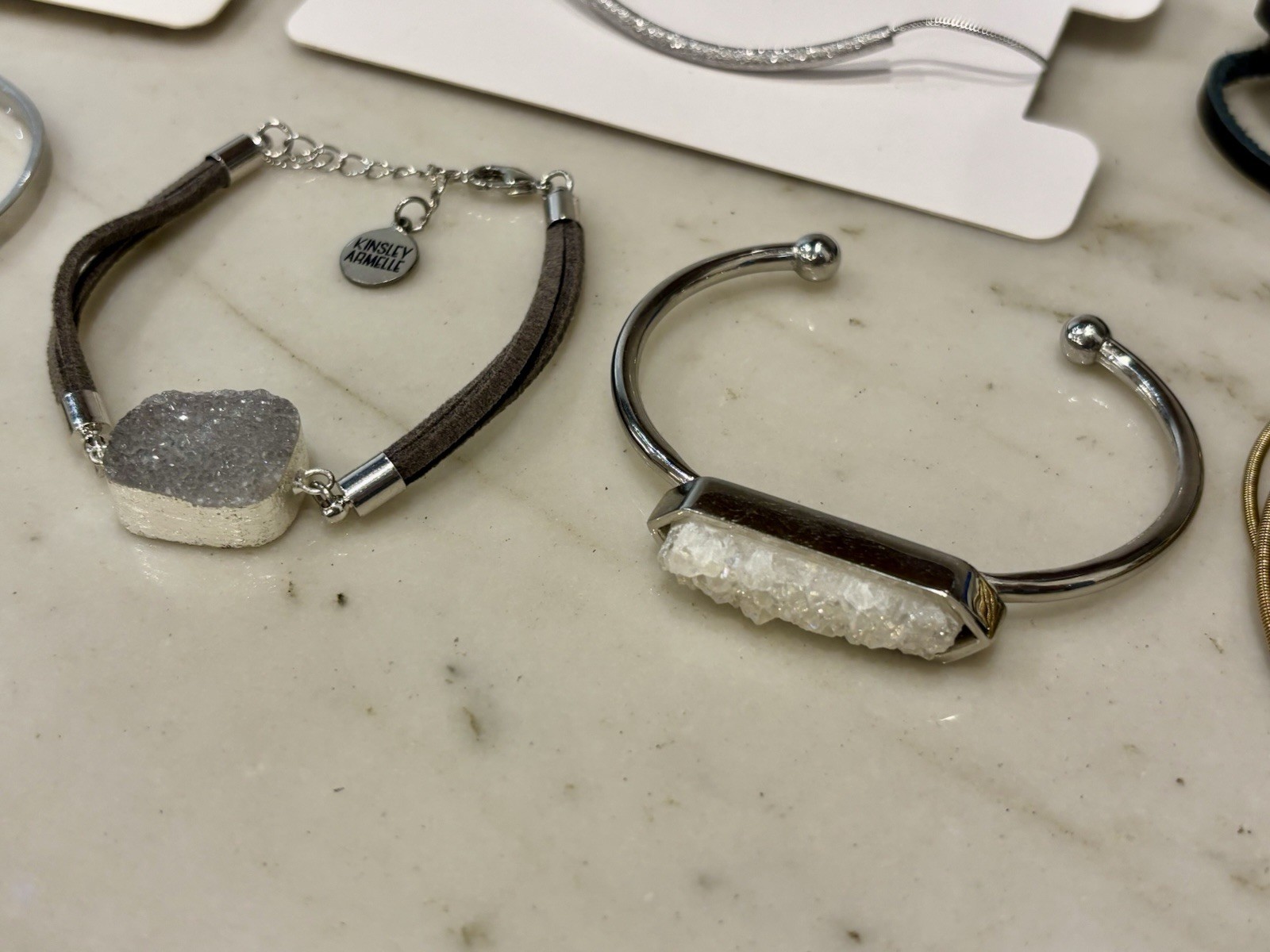 LOT (8) Kinsley Armelle Quartz Crystal Collection Bracelet Bangle Silver Tone