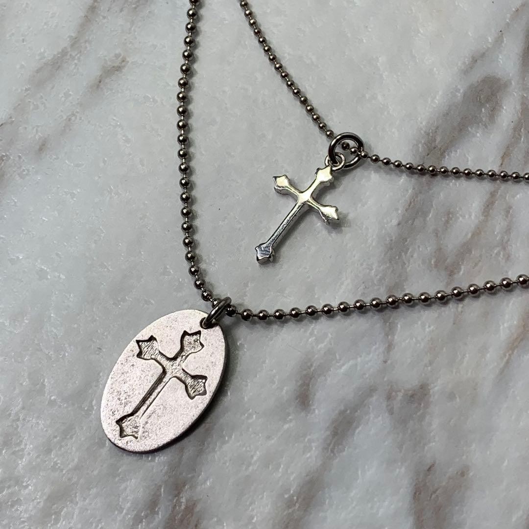 SV925 Double Chain Cross Necklace Y2K