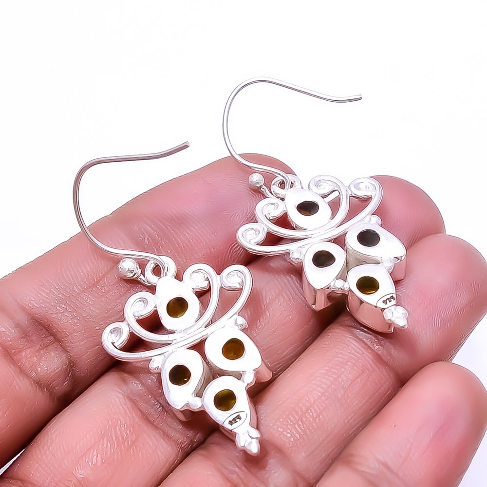 Peridot Multi Collet 925 Sterling Silver Earring 1.95″ E2, Christmas Gift