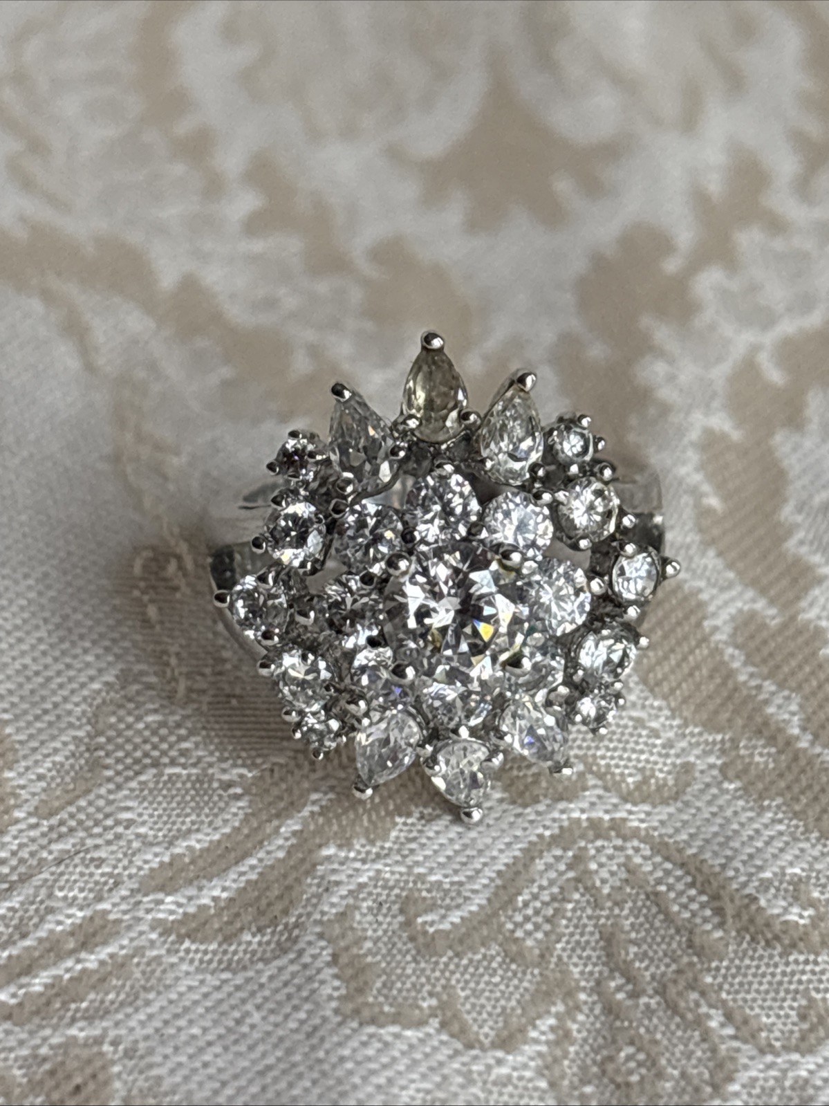 Park Lane Incredible Ring Size 8 Vintage Retired Silver Tone Cz Cluster See Pics