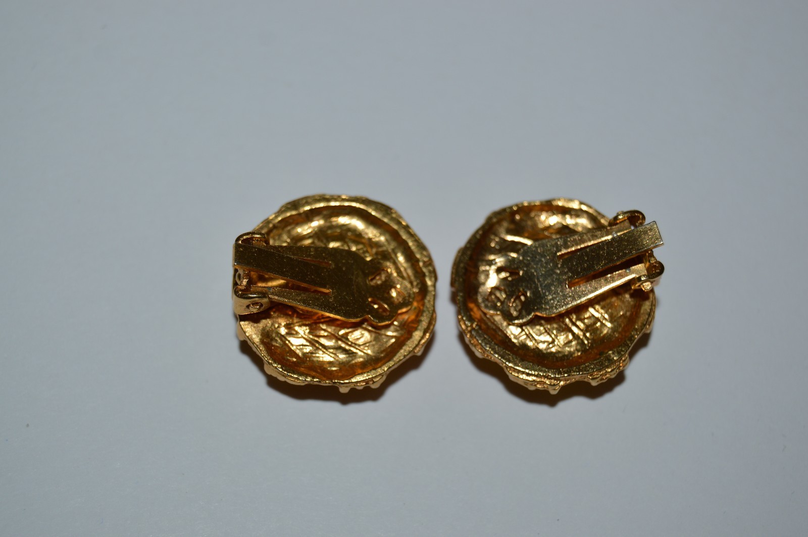 Vintage 1960s Yellow Plastic and Metal Ornate Round Clip On Earrings Rare