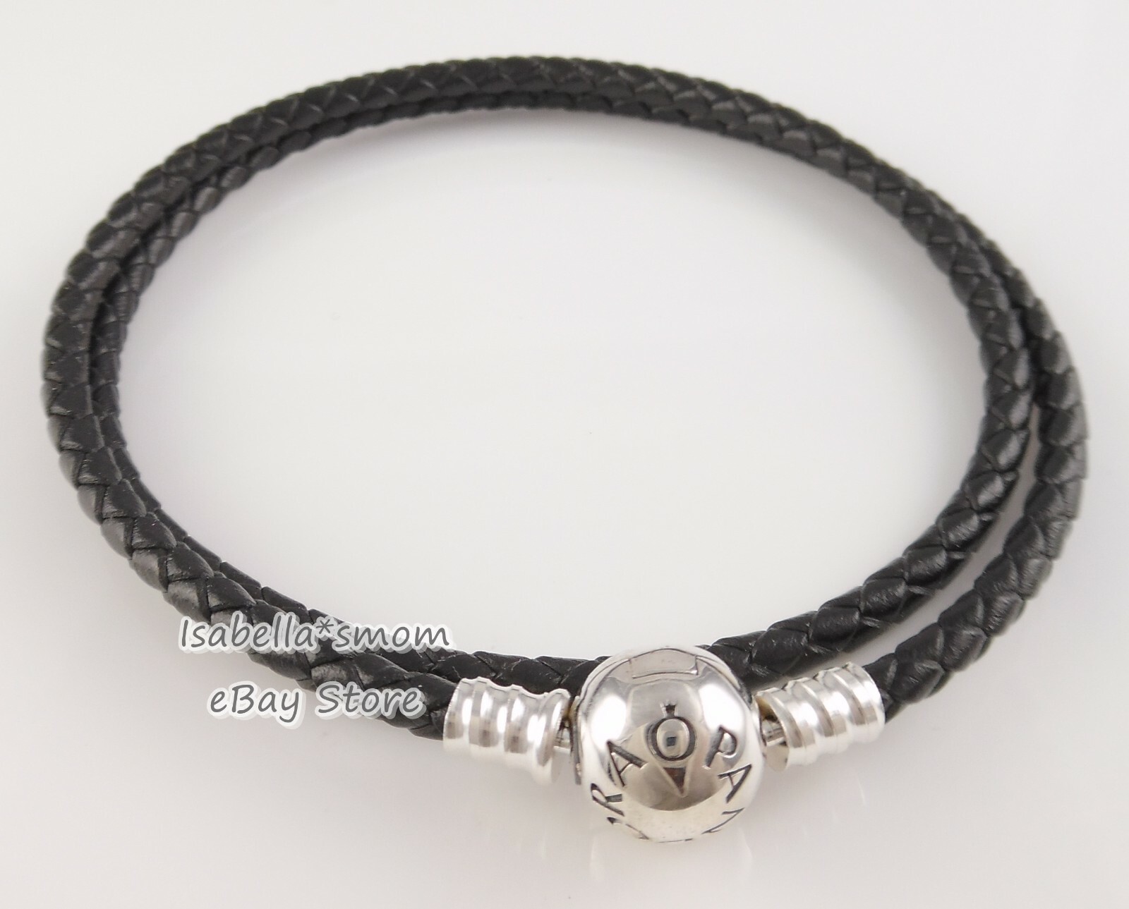 Authentic PANDORA Double Braided BLACK Leather BRACELET 15″~38cm 590745CBK-D2