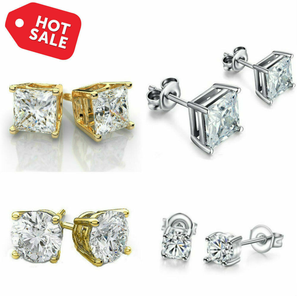 925 Sterling Silver Plated Round Cut Clear Cubic Zirconia Stud Earrings Women’s