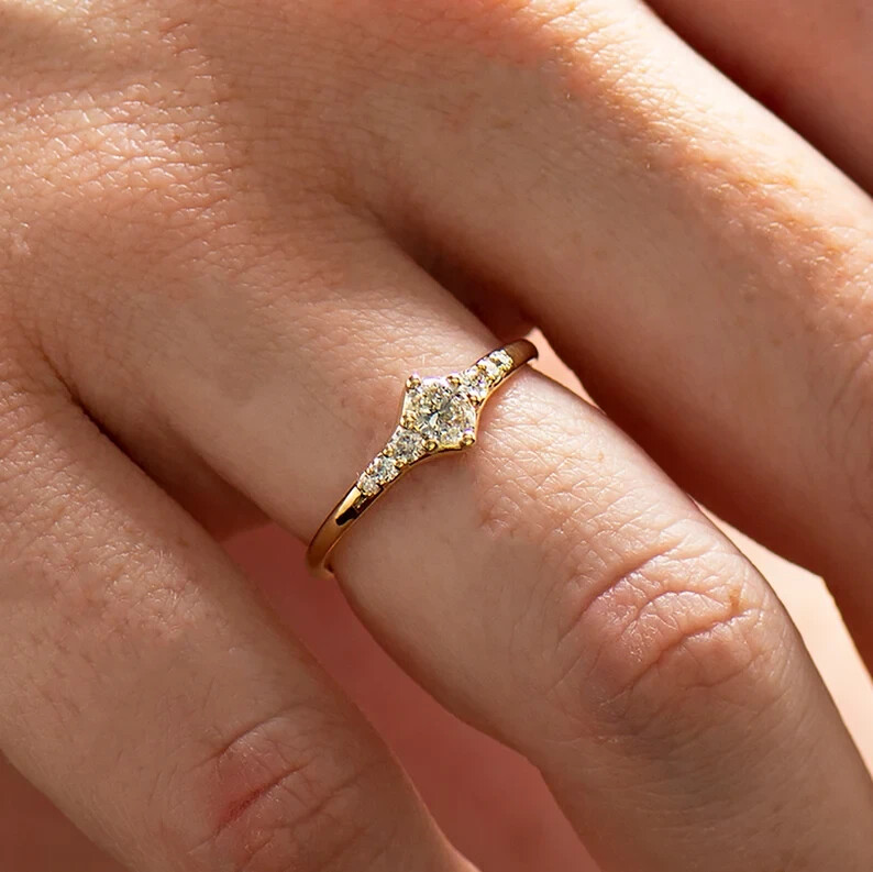 Tiny Wedding Band Ring 1.21 Ct Oval Cut Simulated Diamond 14K Yellow Gold Plated