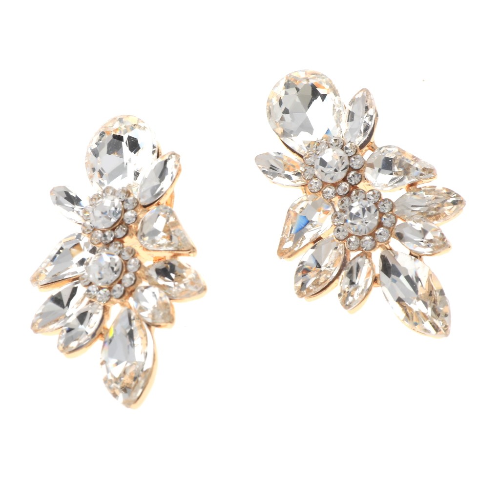 Gold Tone Metal Crystal Rhinestone Clip-On Earrings ER2587-GCL