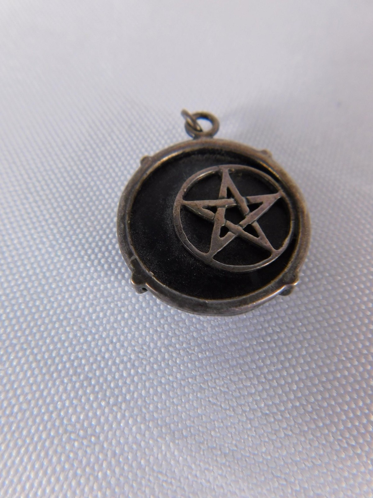Round Pentagram Pendant Necklace Black Onyx Pagan Wiccan Statement Jewelry