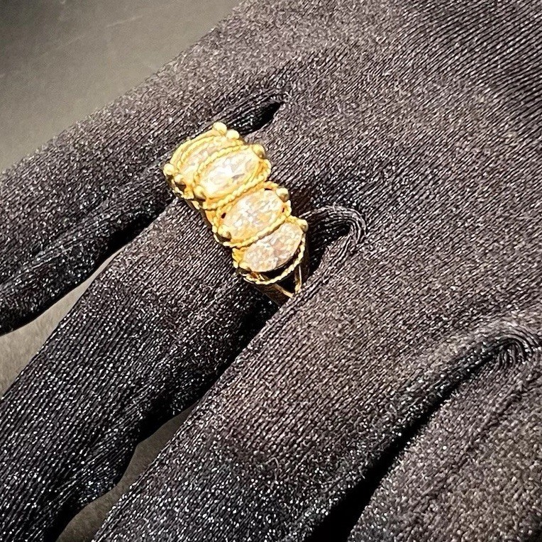 Beautiful Ring, 5 Marquise CZs in Gold Plate Setting, Delicate Rope Design, Sz 9