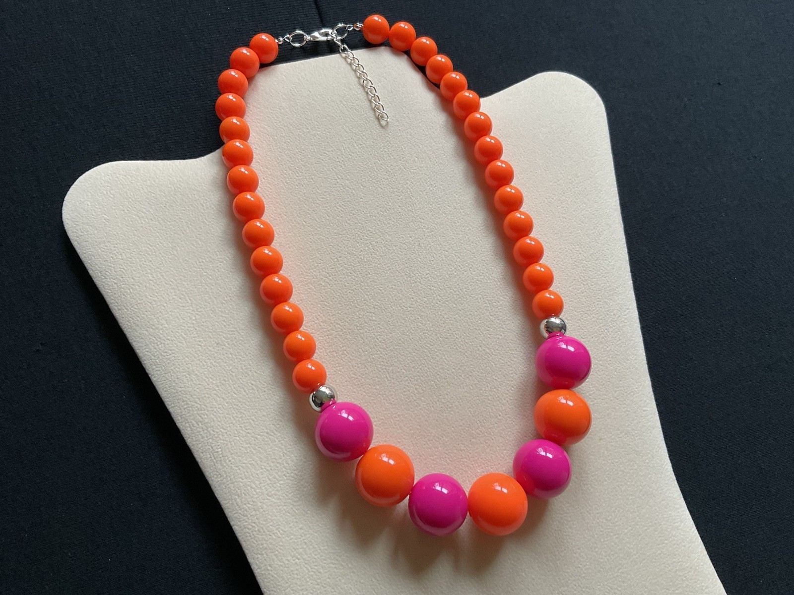 Chunky Orange And Pink Beads Adjustable Necklace
