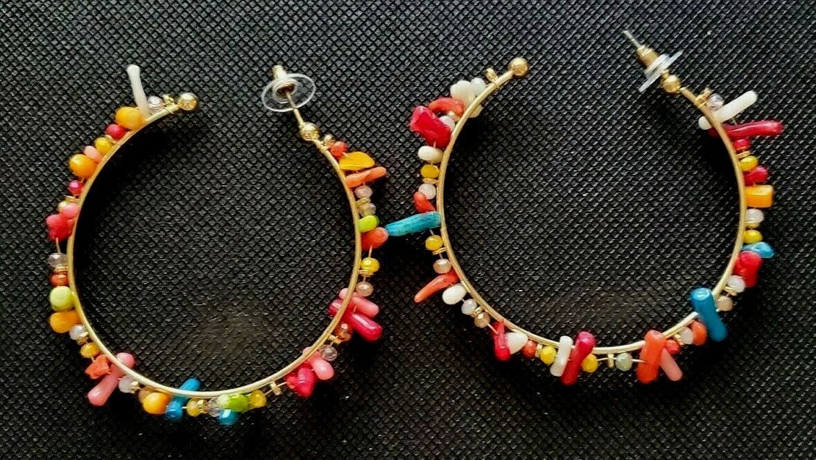 Boho Hoop Earrings Fashion Beaded Round Statement Stud Retro Multicolor