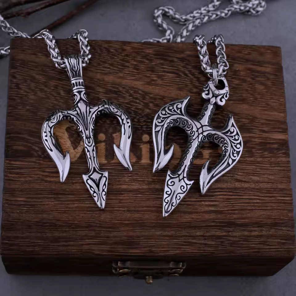 316L Rvs Griekse Mythologie Poseidon Trident Ketting Mode Retro Hip Hop Straat M