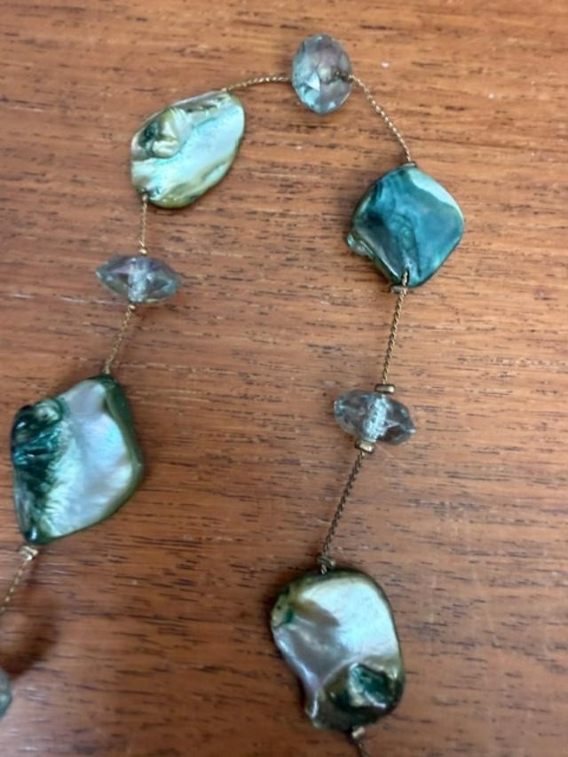Black Lip Mother of Pearl Shell Glass Bead Long Station Necklace Boho