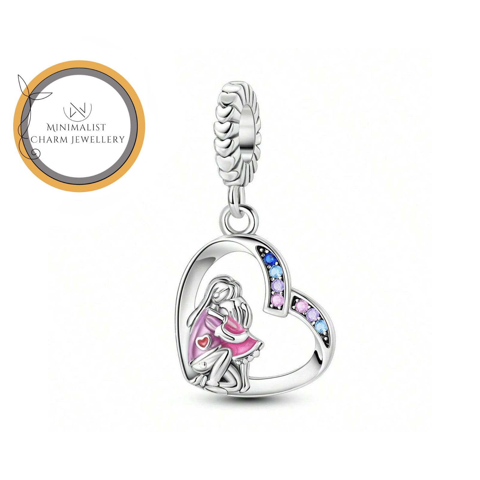 Mother Daughter Charm For Bracelet, Mother Daughter Heart Charm