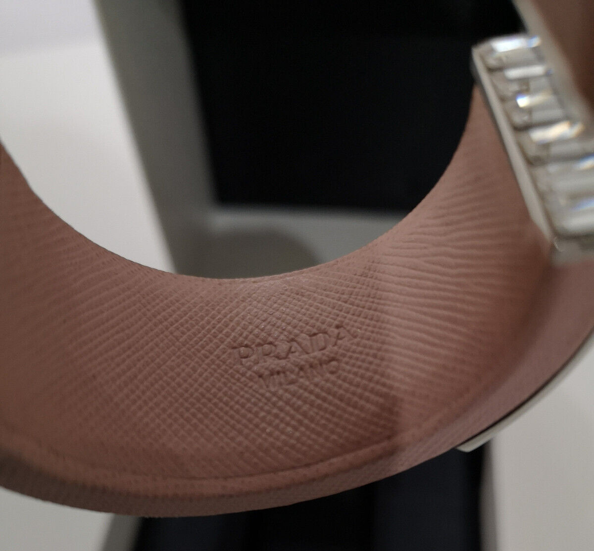 Prada Saffiano Leather Crystal Cuff Bracelet in Rose Pink RRP £895.00 New