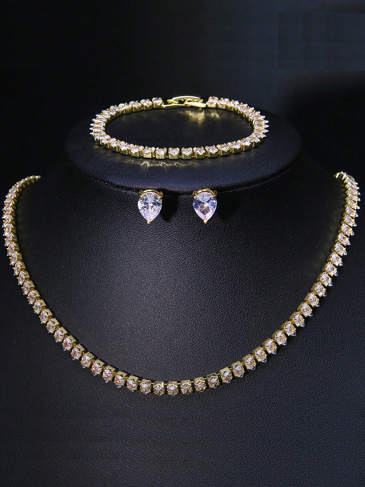 3 PCS Set Gorgeous Cubic Zirconia Wedding Bridal Necklace Earrings Bracelet Gift