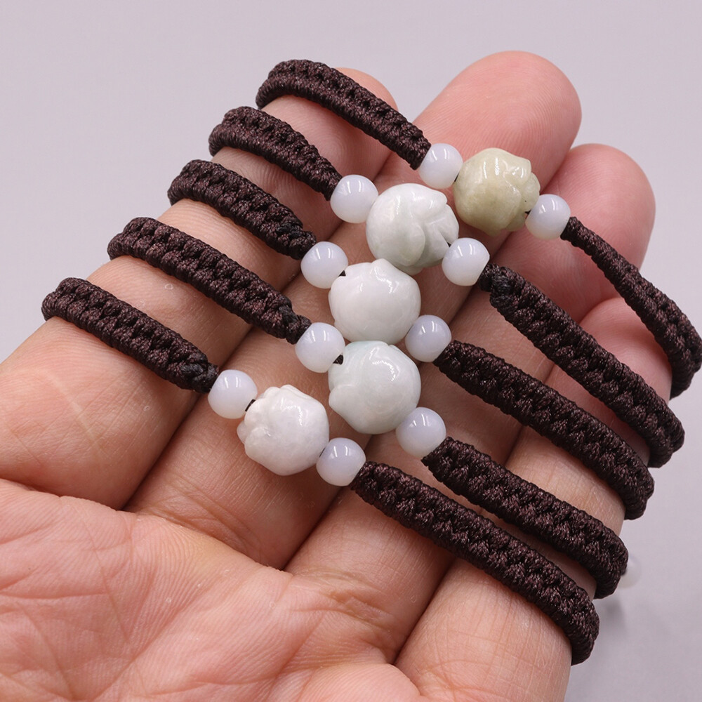 5pcs Real Grade A Natural Jade Men Women Lucky Rose Flower Beads Bracelet