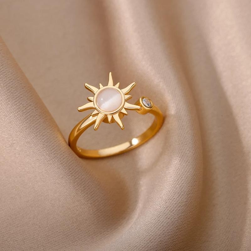 Stainless Steel Sun Spinner Ring for Women Fidget Jewelry Gift Adjustable Style