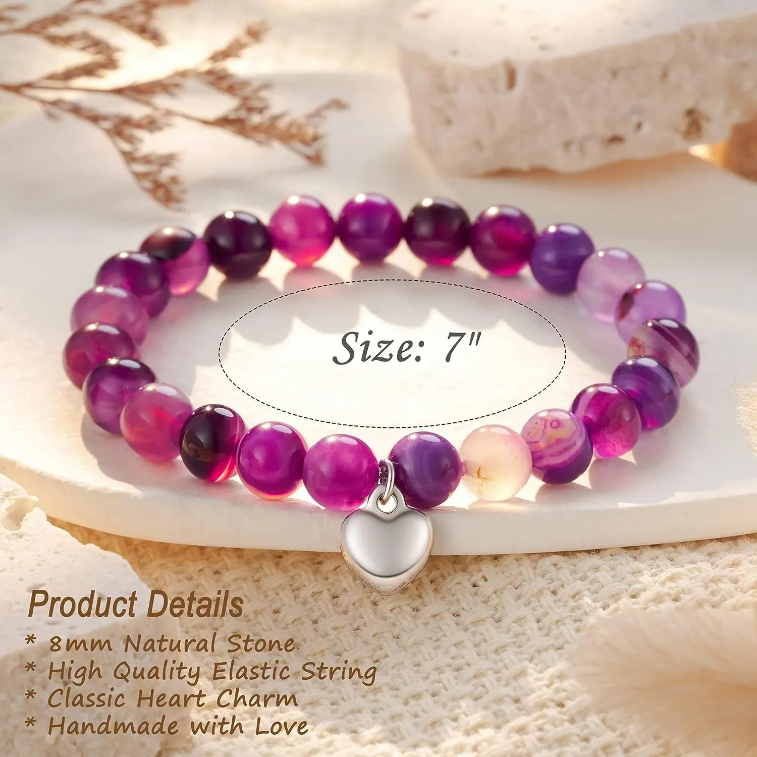 Amethyst Hexagonal Column Necklace Purple Stripe Agate Bracelet Gift Stress