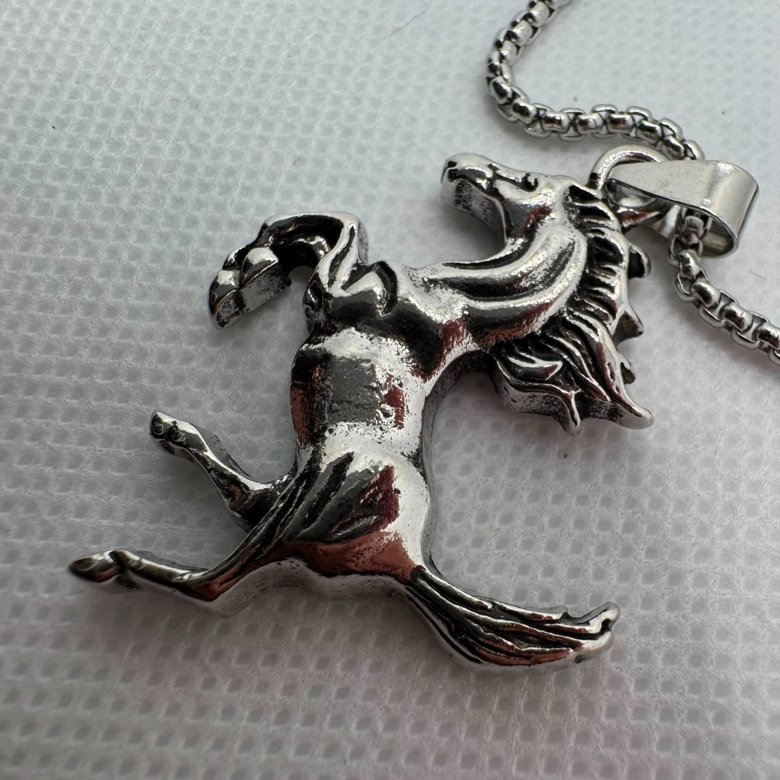 Wild Horse Pendant Necklace Silver Tone Rearing Stallion Equestrian Jewelry Gift