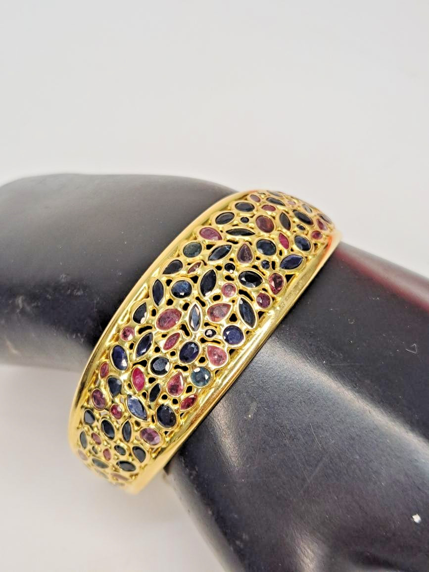Multicolor Sapphire Gold Cuff Bracelet 18K Yellow Gold 14dwt (TC4032494)