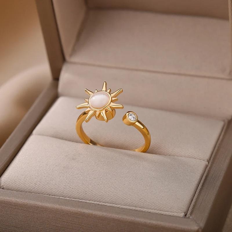 Stainless Steel Sun Spinner Ring for Women Fidget Jewelry Gift Adjustable Style