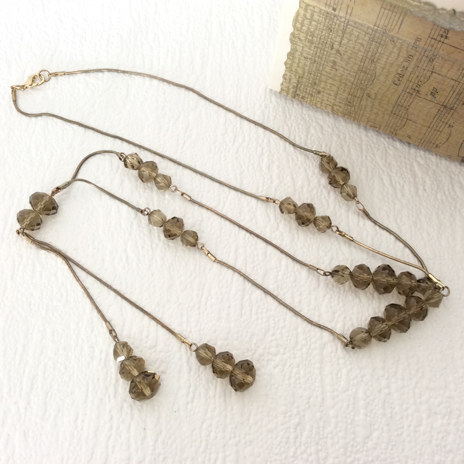 Brown glass beaded necklace – UV reactive – Y style – Gift box – 55cm/22in drop