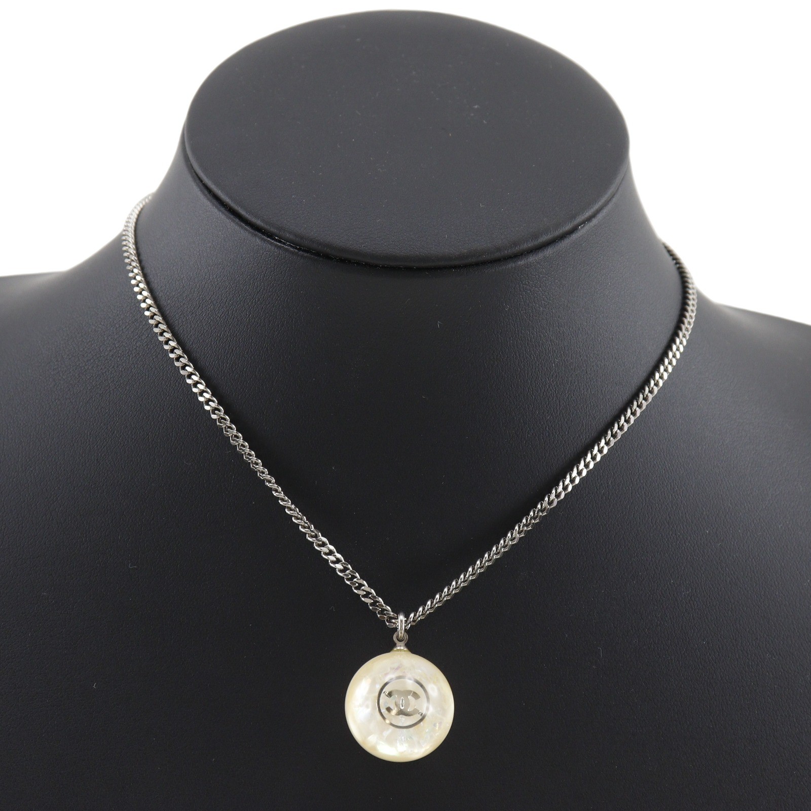 CHANEL COCO Mark ball Necklace Silver metallic/plastic 11.5g Women