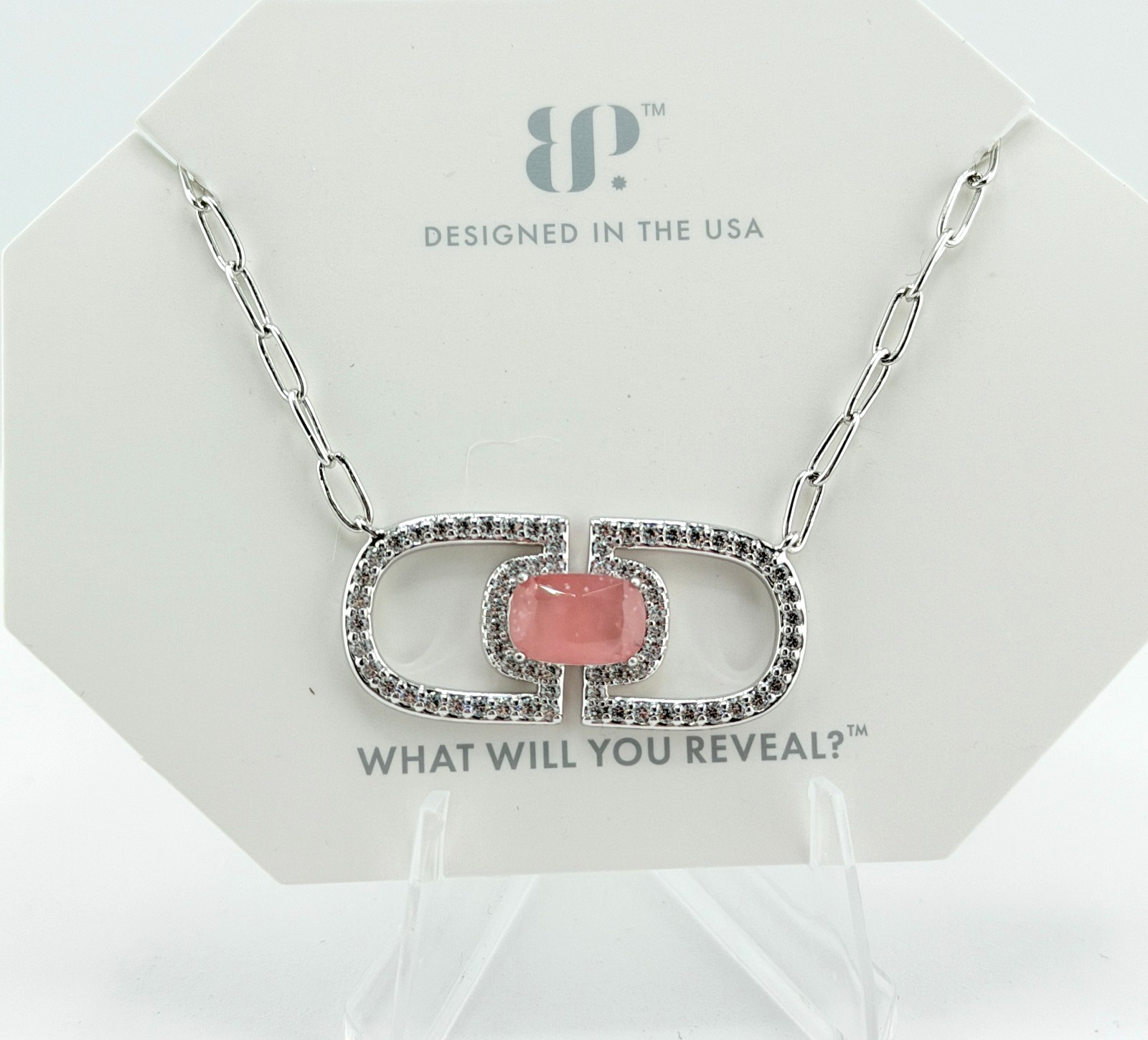 Bomb Party Necklace NK96640 “Inner Power Shines Through” Rhodonite on Rhodium