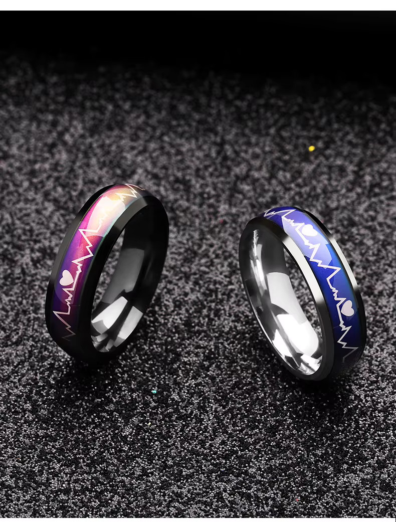 Stainless Steel Non-Tarnish Color Changing Mood Ring Temperature Women Men R47